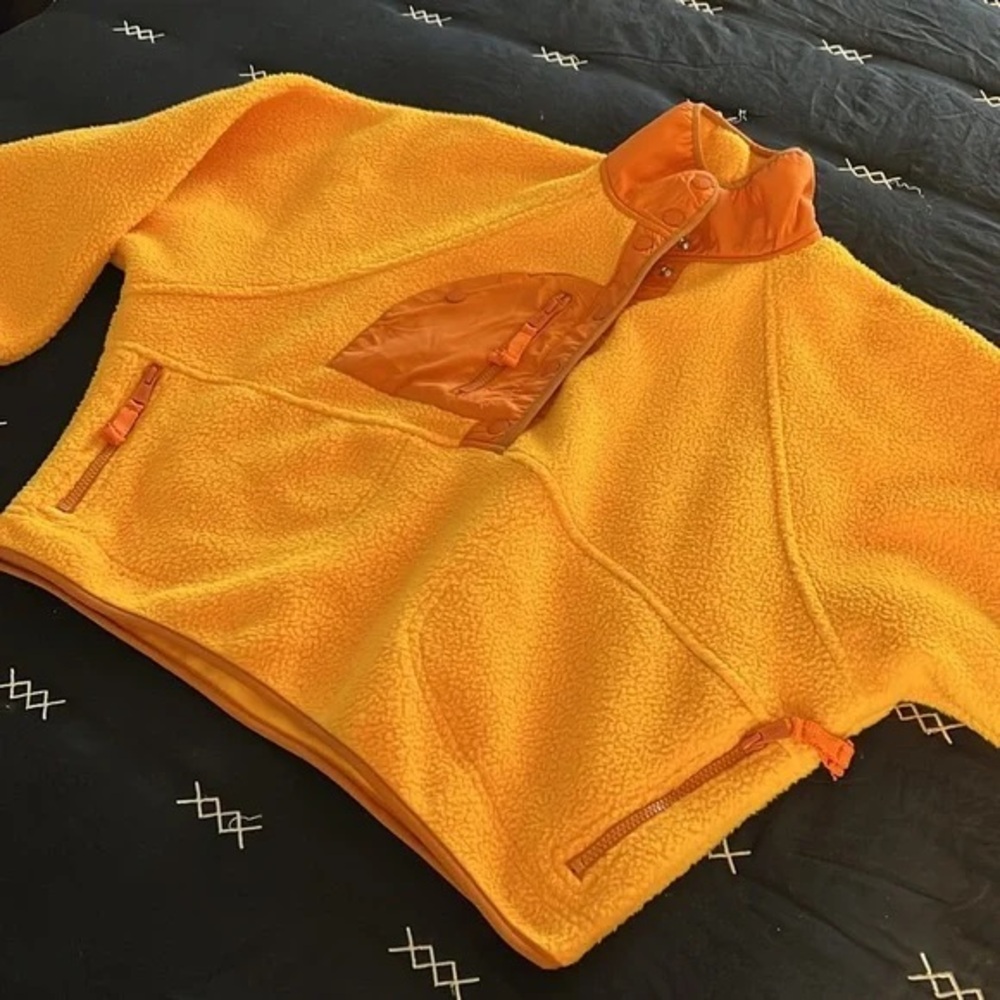 FREE PEOPLE Orange Sherpa Pullover Jacket
